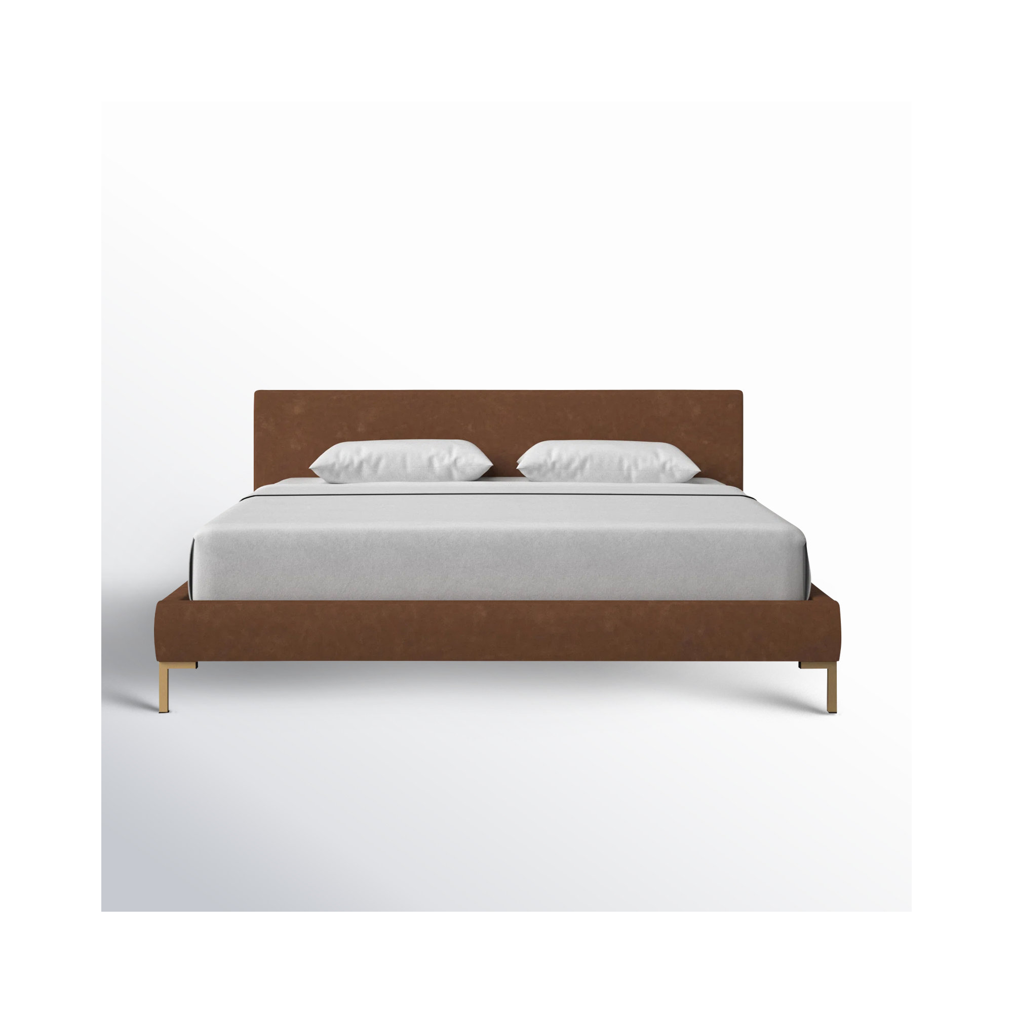 Rand Upholstered Bed, California King, Zuma Rosequartz Textured Linen, Brass