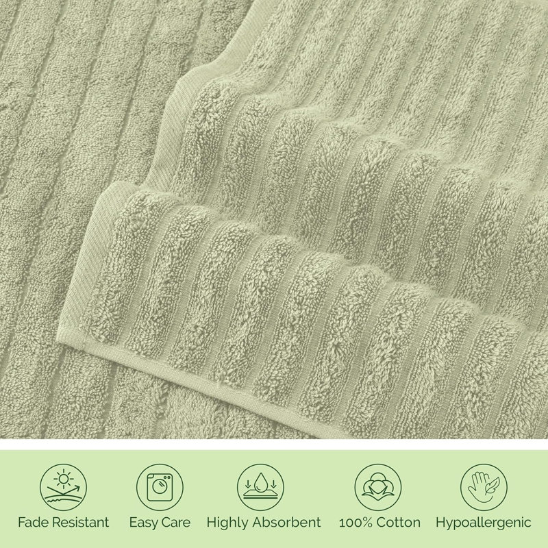 Elegant Comfort 100% Turkish Cotton Corduroy Ribbed Luxury Bath Towels 6-Piece Set, Premium Feel - Quick Dry, Highly Absorbent, Contains 2 Bath Towels, 2 Hand Towels, And 2 Washcloths