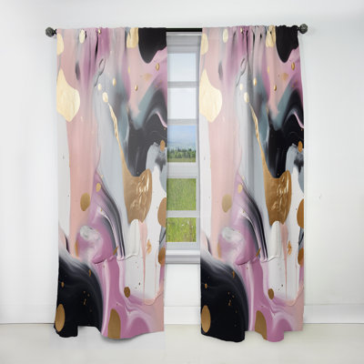 Morrie - Pink And Gold Mysterious Marble VII - Modern Velvet Curtain - Room Darkening - 1 panel