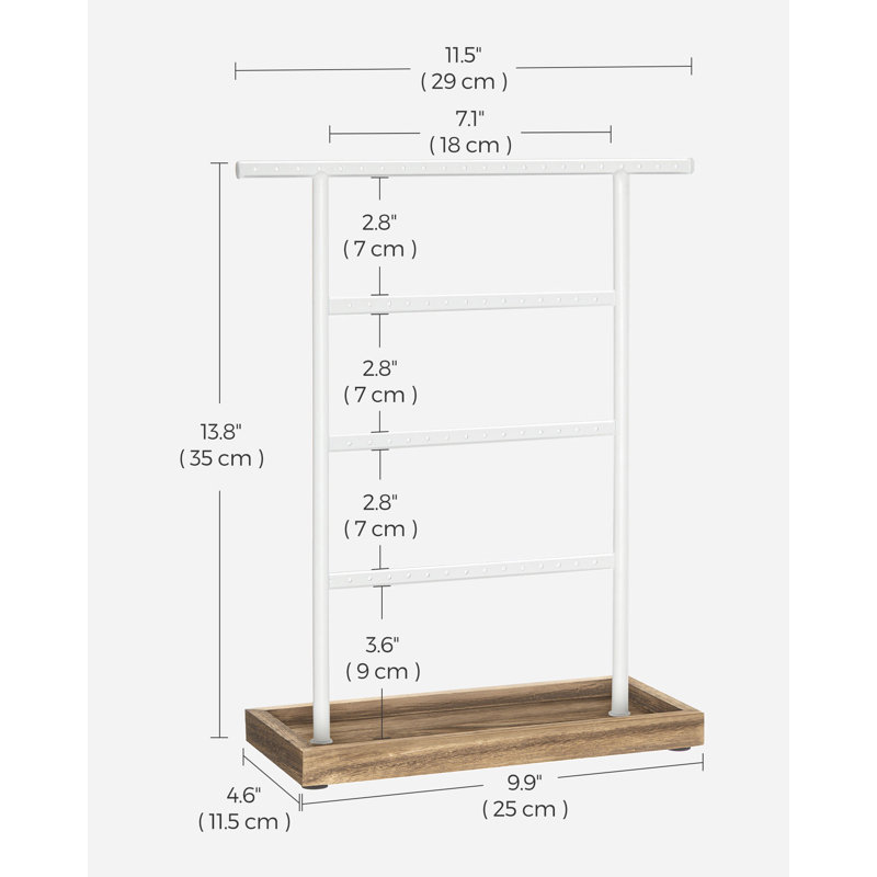 Jewellery Stand, 4 Tier Earring Holder Stand with Tray, White