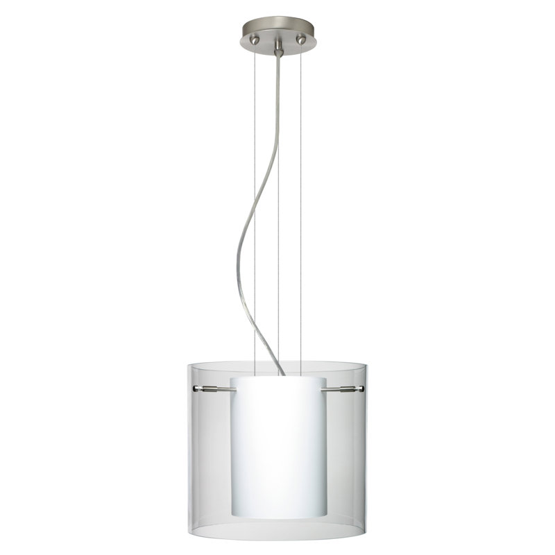 Luminaire suspendu tambour simple à 1 lumière Morena, H 10,63 po x l 11,75 po x P 11,75 po, Transparent, Nickel satiné