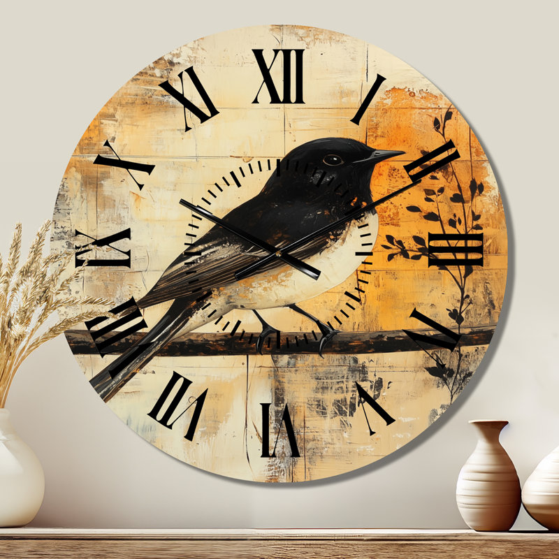 Forme d'oiseau en papier déchiré - horloge murale moderne en métal silencieux beige, Médium