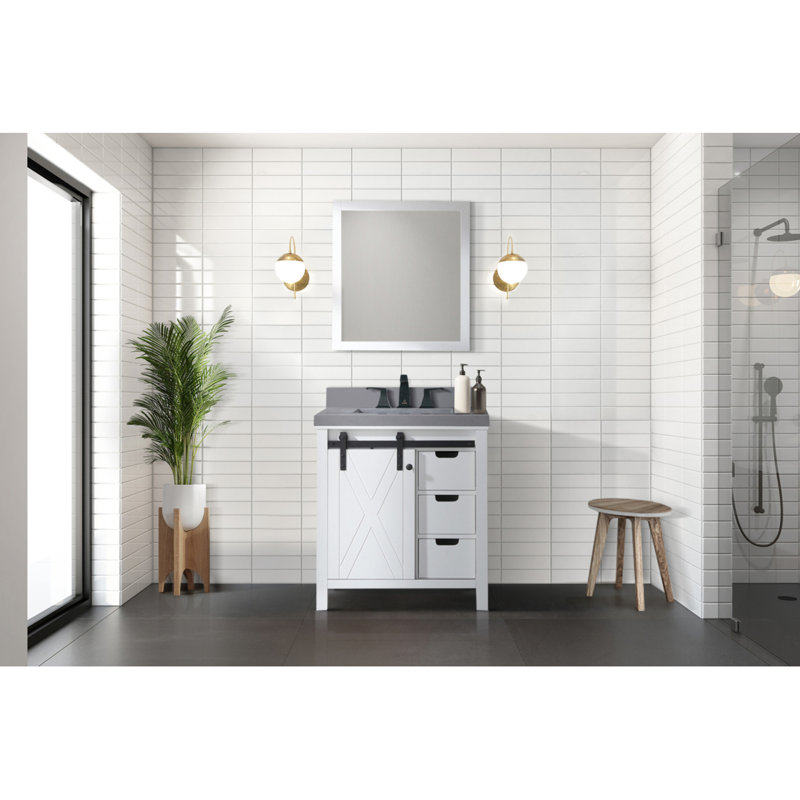 Meuble-lavabo blanc 30 po X P 22 po D, ensemble de comptoir et robinet en quartz gris