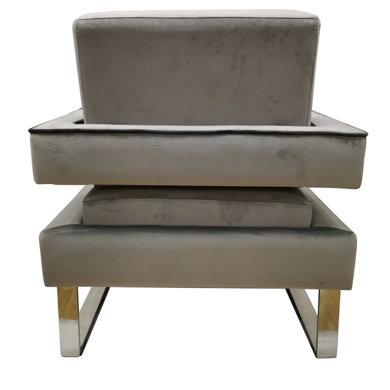 Modern Gray Faux Leather Accent Chair with Silver Rubberwood Legs