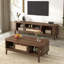 Ensemble meuble télé et table basse, mobilier de salon avec portes coulissantes, tiroirs de style tressé, console multimédia et table basse de rangement