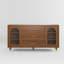 Buffet/meuble de rangement de style moderne du milieu du siècle, en MDF brun à grain de bois, 150 cm