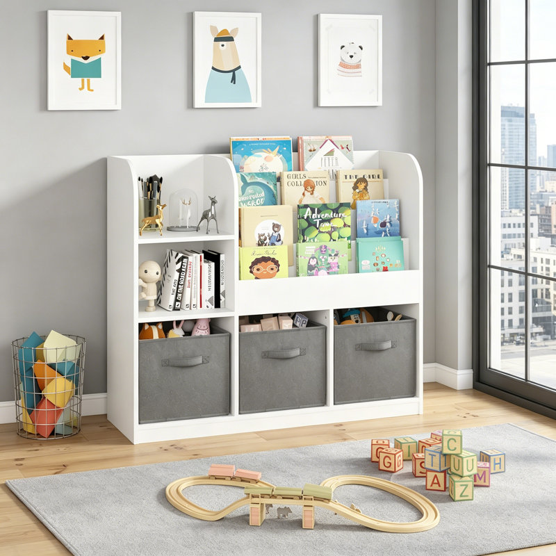 Bibliothèque et bibliothèque pour enfants avec 3 présentoirs pliables en tissu