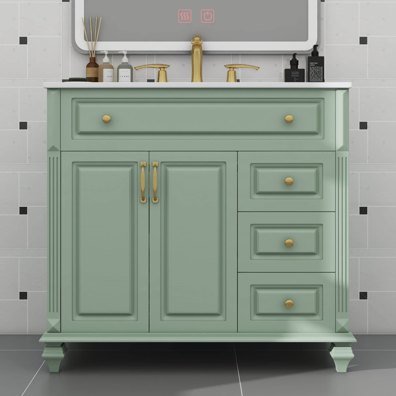 Ensemble de meuble-lavabo de 36 pouces avec lavabo, armoire de salle de bain avec tiroir rabattable, trois tiroirs supplémentaires et deux portes