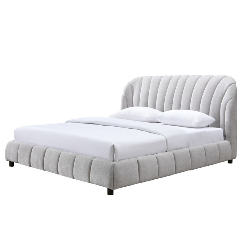 Upholstered Wingback Bed, Light Gray/Walnut, Queen