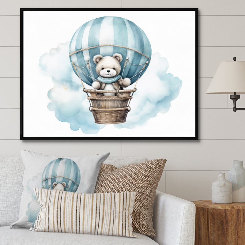 «Nursery Bear Cub Children Dreams I», reproduction sur toile, H 24 po x l 32 po x P 1 po, Cadre flottant noir