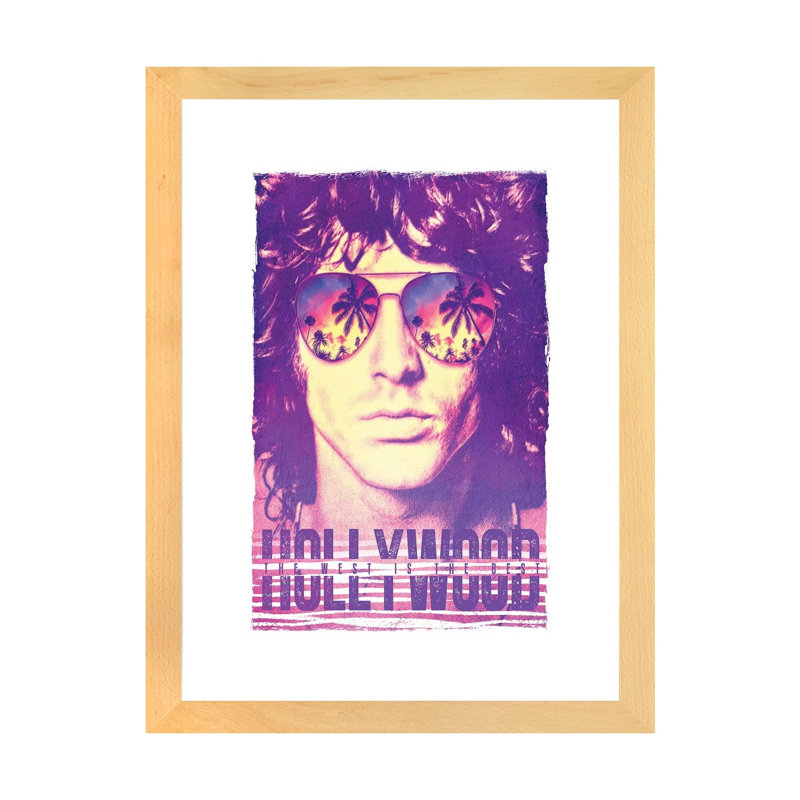 Jim Morrison, Hollywood Life - Publicité imprimée, Blanc, H 32 po x l 24 po x P 1 po, Papier encadré de bois naturel
