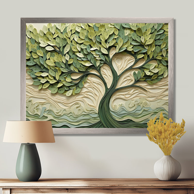 Arbre de tilleul américain collage 3 - décoration murale arbre, Cadre de coin argenté fermé, H 16 po x l 32 po x P 1 po