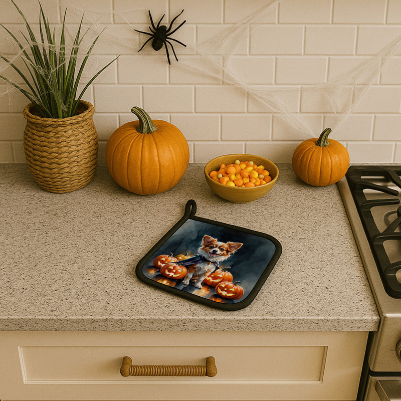 Papillon Puppy Halloween Pair of Pot Holders