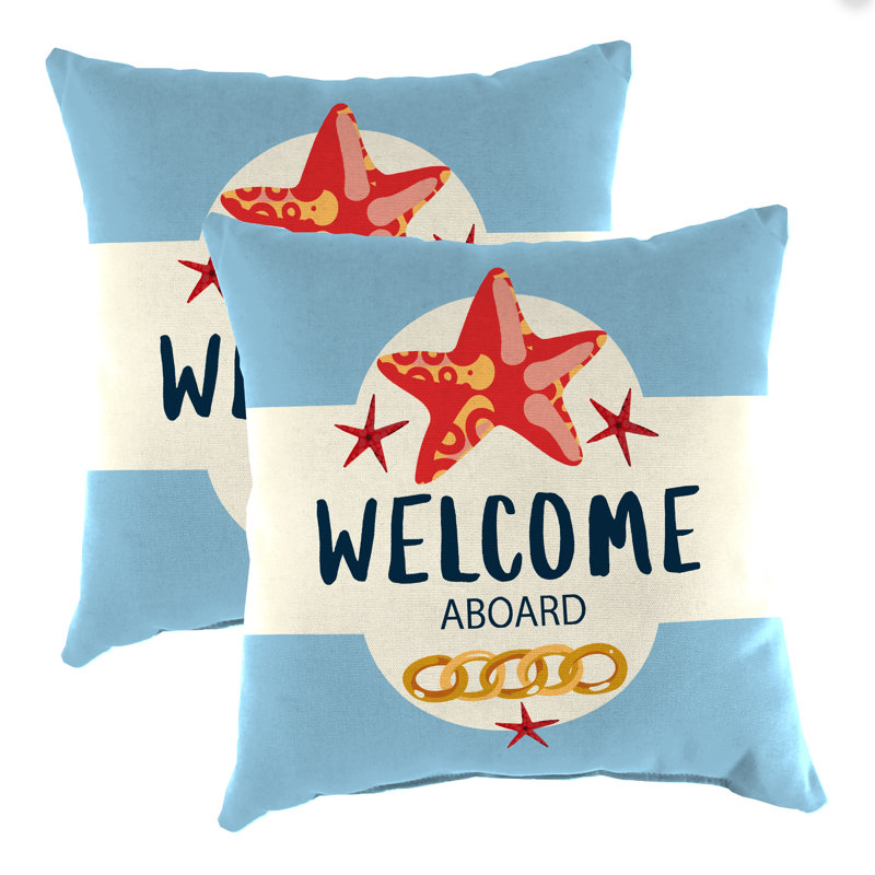 16" x 16" Outdoor Throw Pillow (Set of 2), Welcome Aboard Starfish