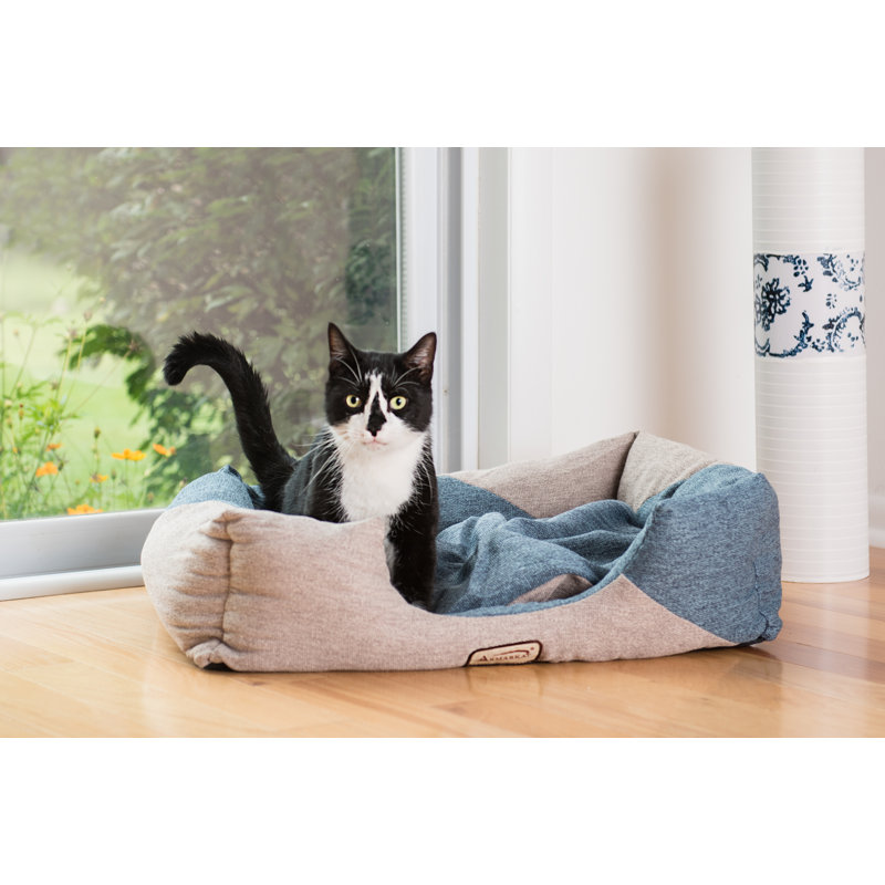 Small Cornflower Blue and Beige Fiberfill Rectangular Pet Bed