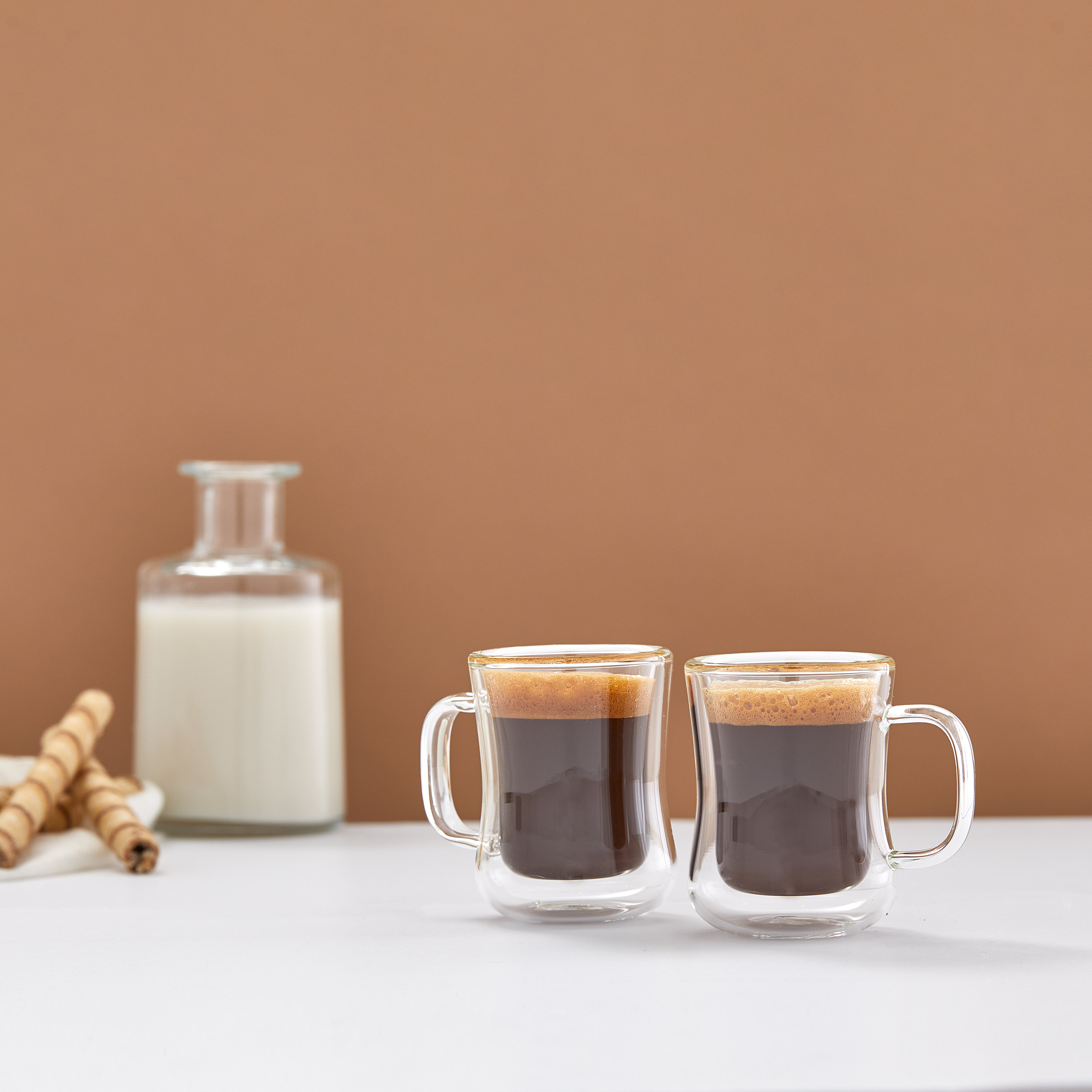 Two (2) JoyJolt Double Wall Insulated Glass Coffee Cups / Mugs
