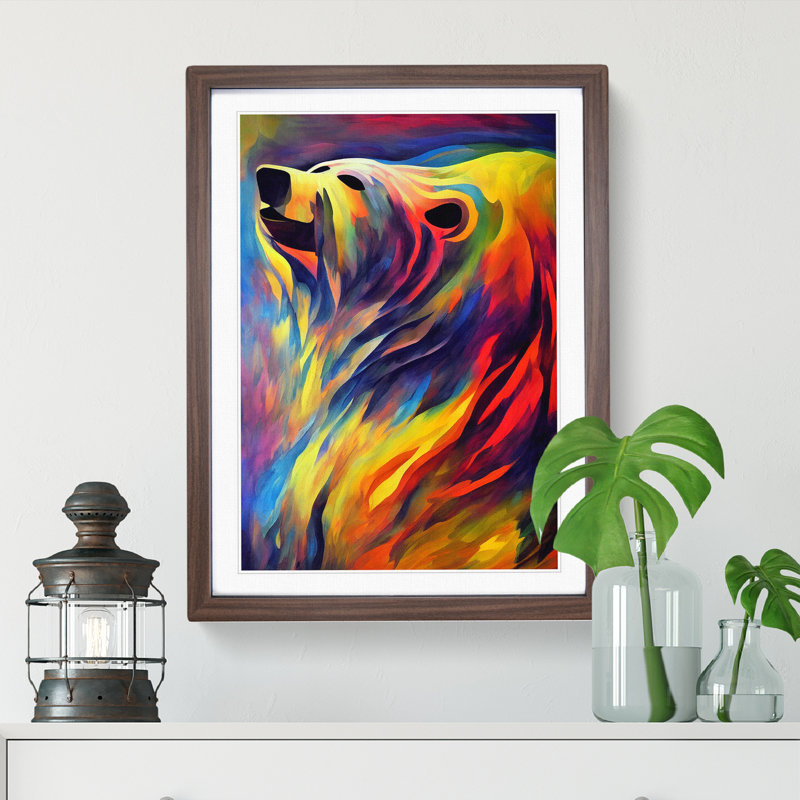 Fantastic Bear Abstract - Single Picture Frame Painting, 64cm H x 46cm W x 2cm D, Walnut