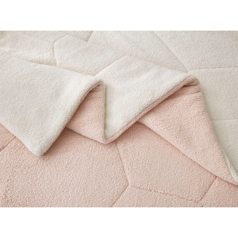 Double Sided Sherpa Reversible Comforter Set, King Comforter + 2 King Shams, Blush