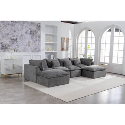 Canapé modulaire surdimensionné à 4 places avec 2 repose-pieds 129,8 po