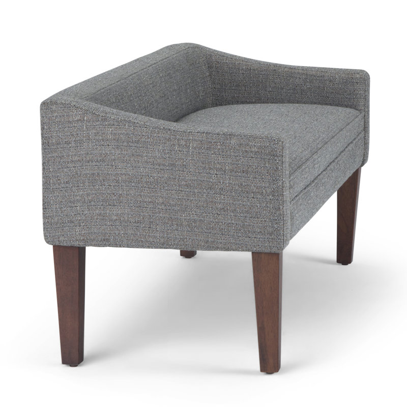 Pebble Grey Upholstered Bedroom Bench with Low Back and Swooped Arms