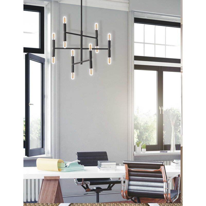 Lustre linéaire spoutnik 12 lumières Archle Annell, Noir mat
