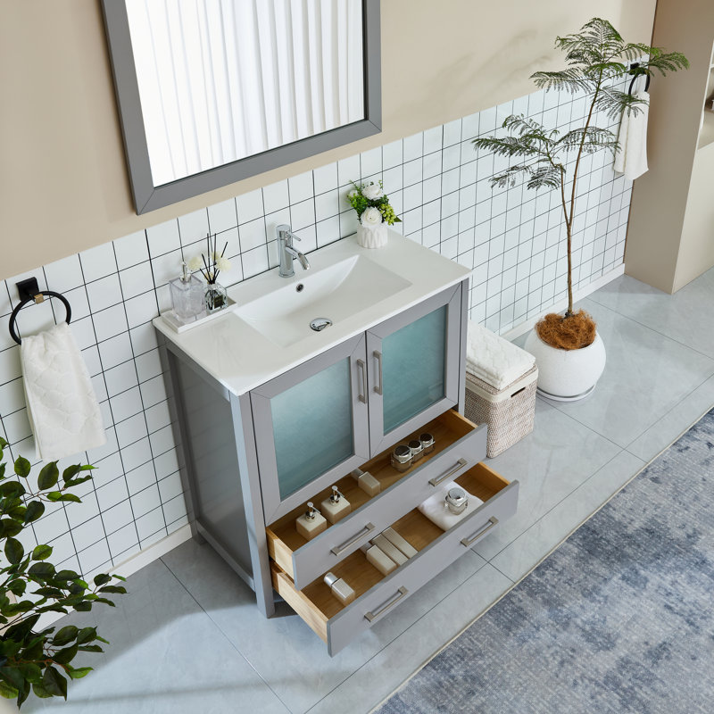  36" Single Bathroom Vanity Set with Mirror, Gray