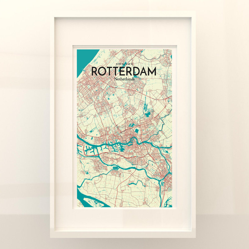 «Rotterdam City Map», impression, H 17 po x l 11 po, Vert / beige