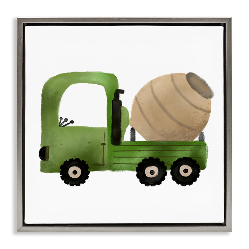 "Construction camion véhicule", art mural encadré par Elizabeth Medley, Cadre flottant gris lustré, H 18 po x l 18 po