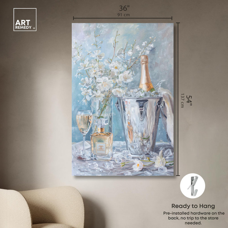 Illustration de mode sur toile Champagne Champagne, H 54 po x l 36 po, Toile tendue sur cadre, Ne s’applique pas