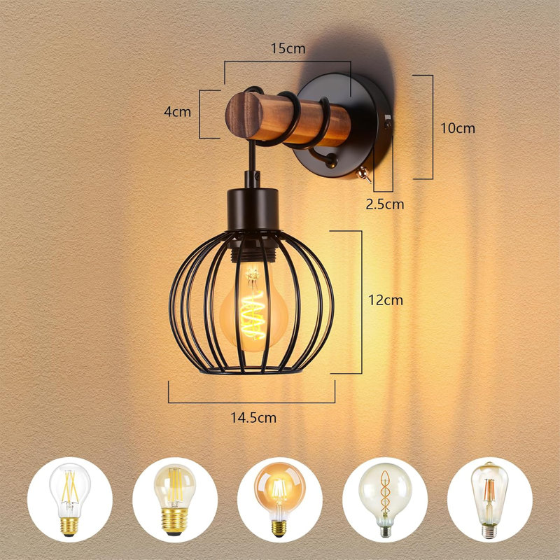 1-Light Black Armed Sconce, Globe