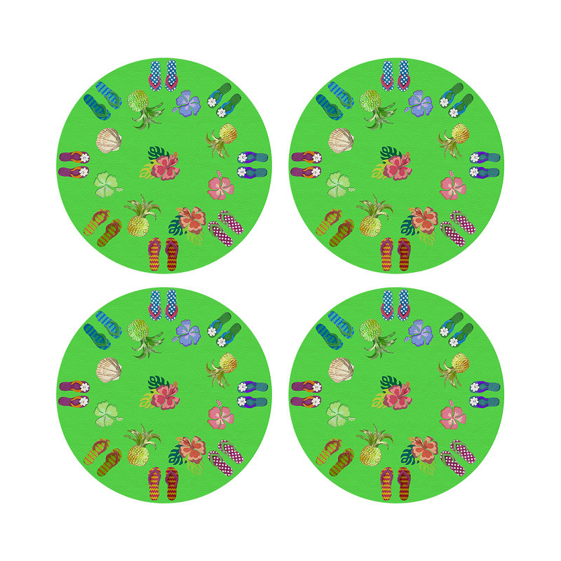 Winter In Florida Vegan Leather Round Coasters, Bright Green