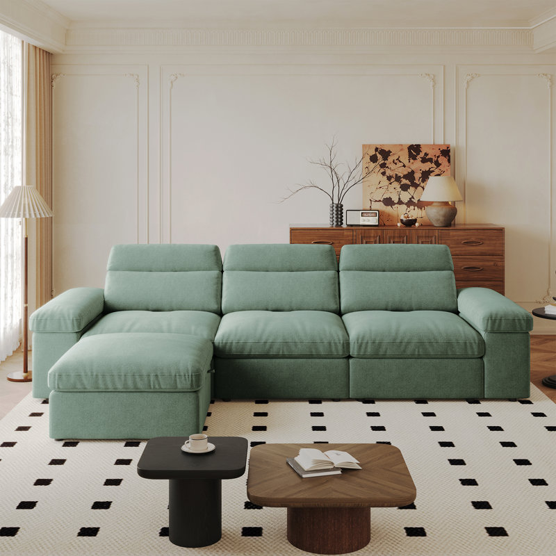 114"W Modular Sectional Sofa With Down Feather Filled And Adjustable Backrest, L-Shaped Comfy Cloud Couch With Storage Ottoman For Living Room