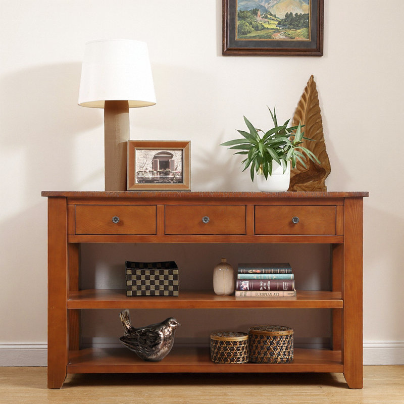 Console en bois massif 48,82 po Donik, H 30 po x l 48,82 po x P 15,75 po, Brun, Brun
