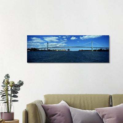 Bridge Across a River, Ambassador Bridge, Detroit River, Detroit, Wayne County, Michigan, USA 1 Piece Wrapped Canvas Panoramic Wall Art