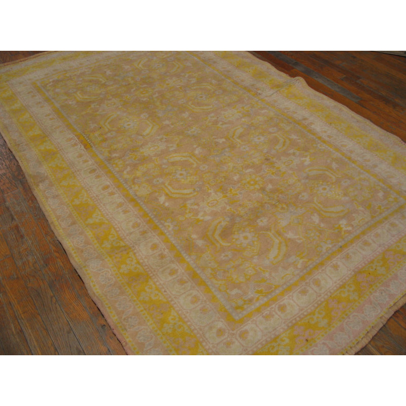 Washed Out Light Yellow Color Antique Herati Pattern Cotton Agra Rug