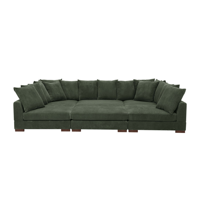 Large Seating Corduroy Modular Sleeper Sectional, Corduroy - Dark Green