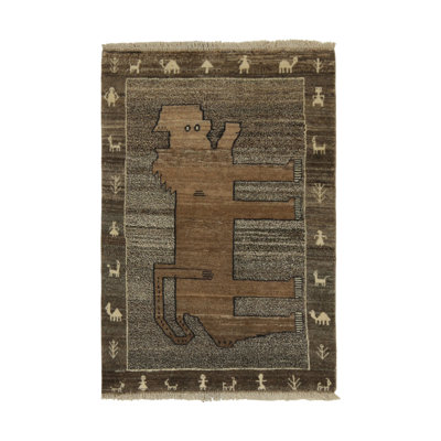 One-of-a-Kind 3'5" X 4'10" 1960s Wool Area Rug in Brown