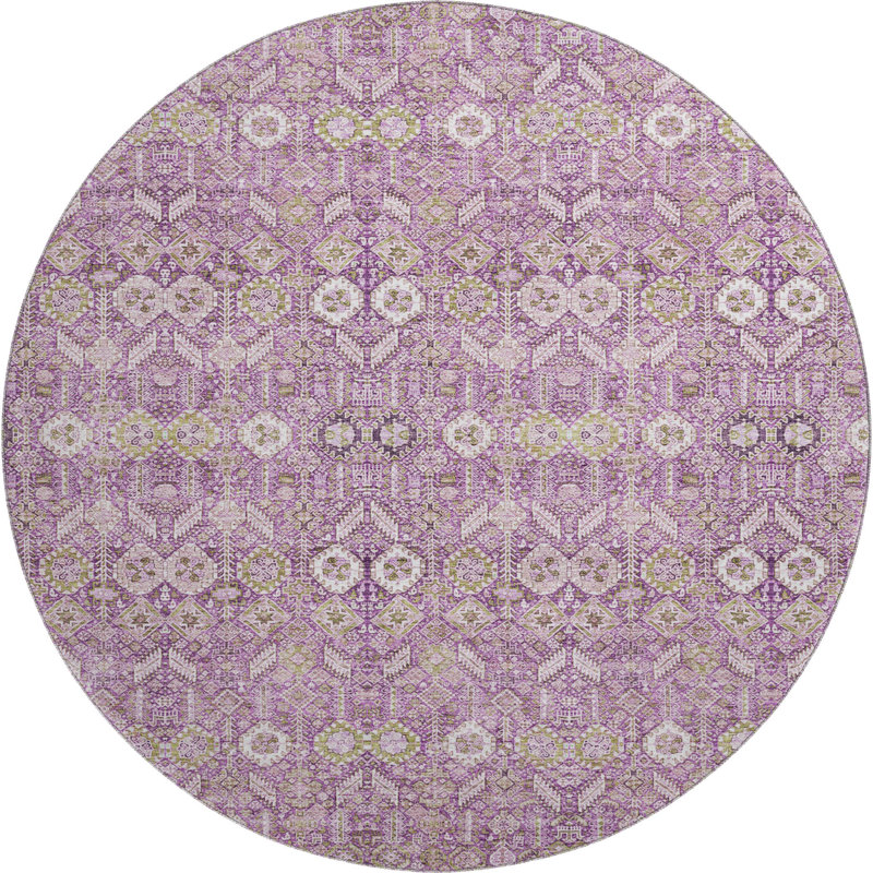 Premium Machine Washable Cerrito AMF574 Lavender Rug, Round 8'