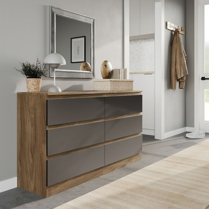 Sreyan Solid Wood 6 - Drawer Rectangle Accent Chest, Oak/Black