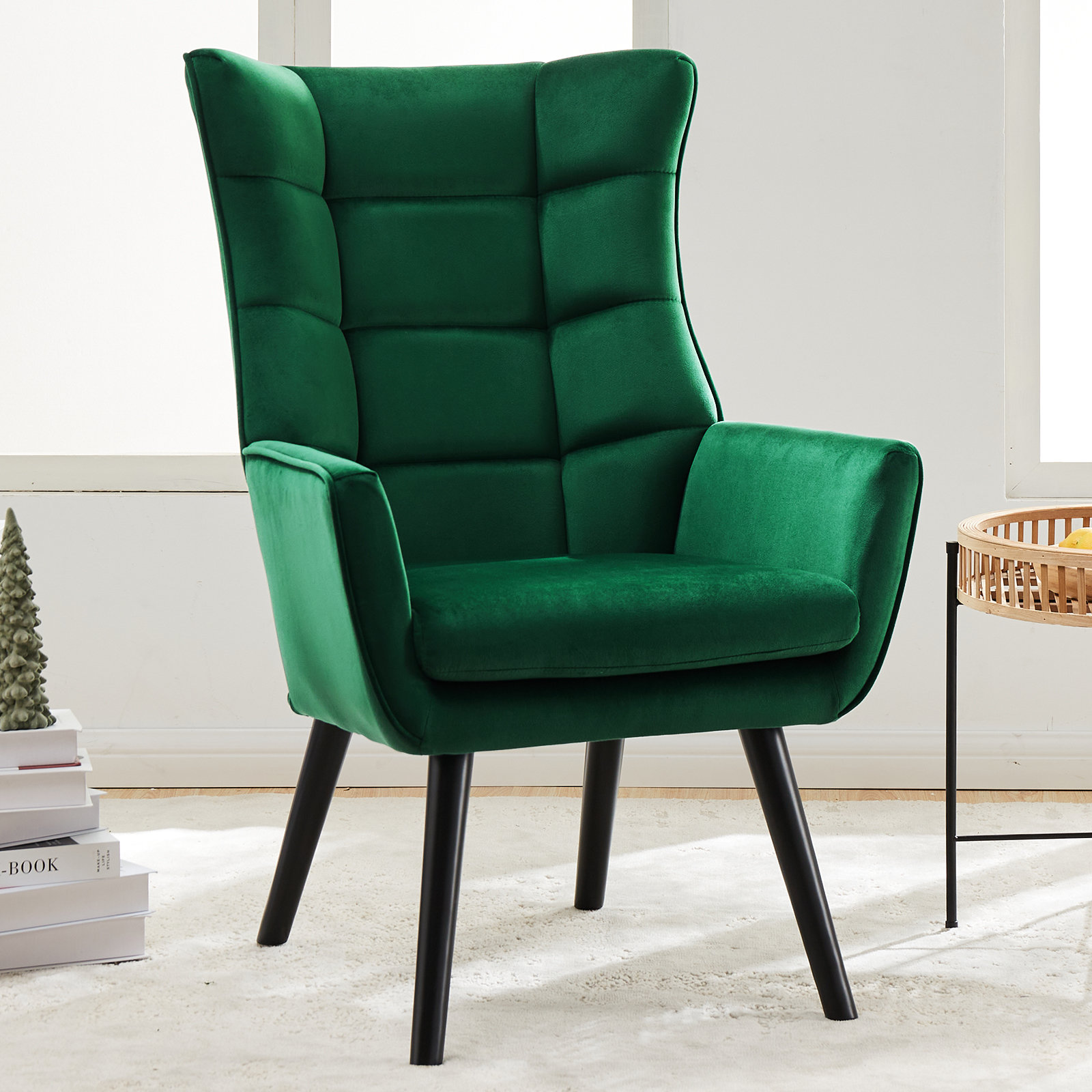 Velvet green wingback discount chair