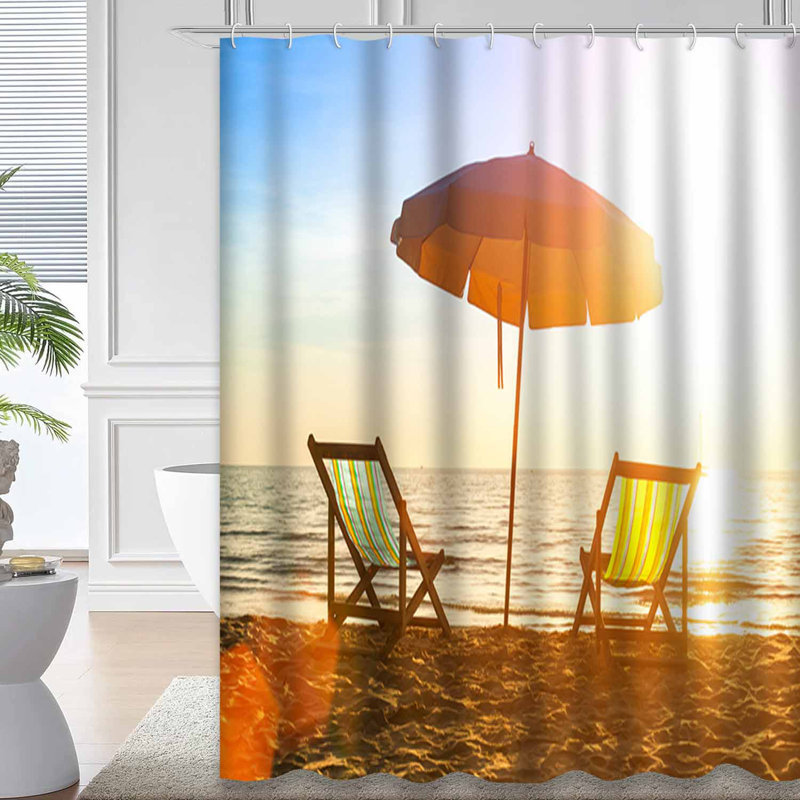 Rideau de douche avec 12 crochets Beach Coast Sea Sunrise Summer, L 72 po x l 78 po