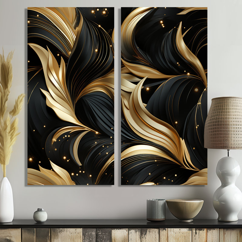 «Midnight Charm» - art mural grand marbre noir et or, 40" H x 40" W, Wrapped Canvas, Does Not Apply