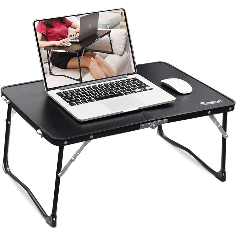  Table pliante noire, table pliable pour ordinateur portable pour canapé et lit, bureau léger avec espace de rangement pour la maison, le travail et le pique-nique