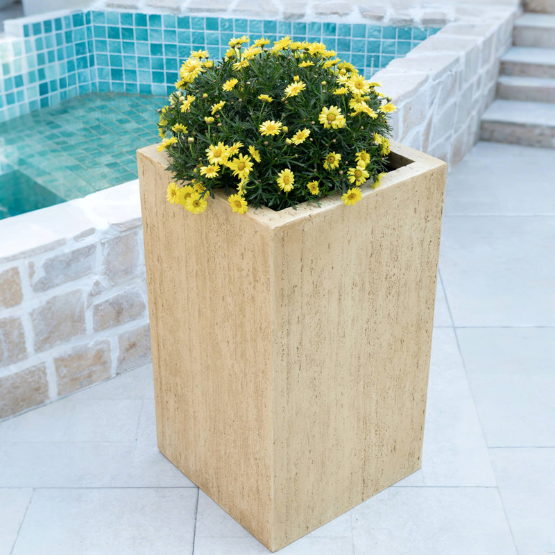 Boîte à fleurs rectangulaire faite à la main, H 27 po, Brun antique, 27.03" H x 15.53" W x 15.53" D