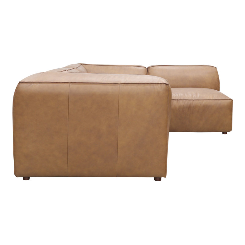Upholstered L-Shaped Sectional Right Hand Facing, Tan Genuine Leather