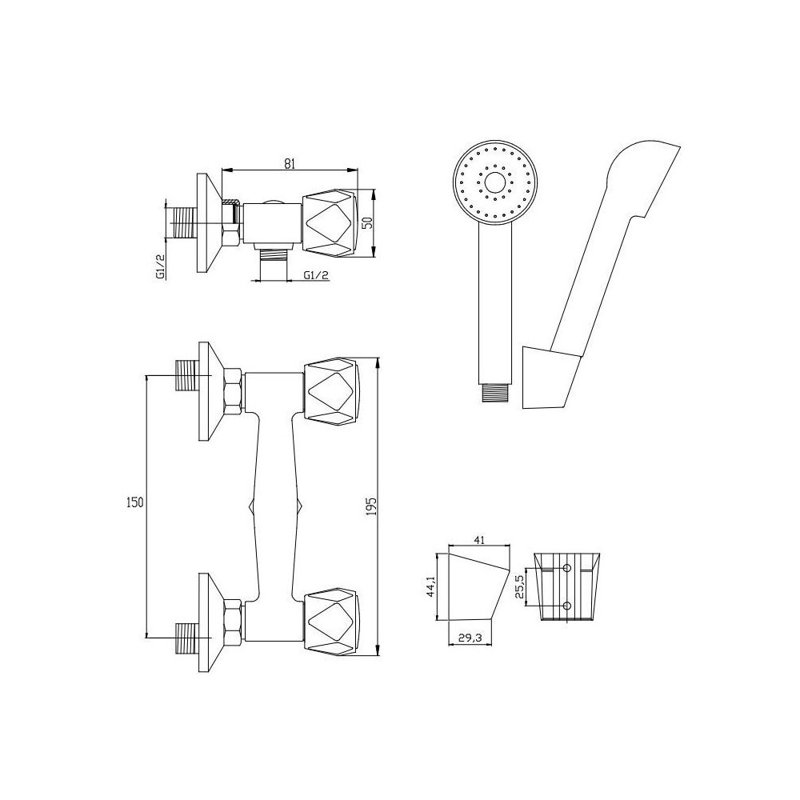 Bathroom Wall Mounted Chrome Plated Brass Mixer Shower Handle