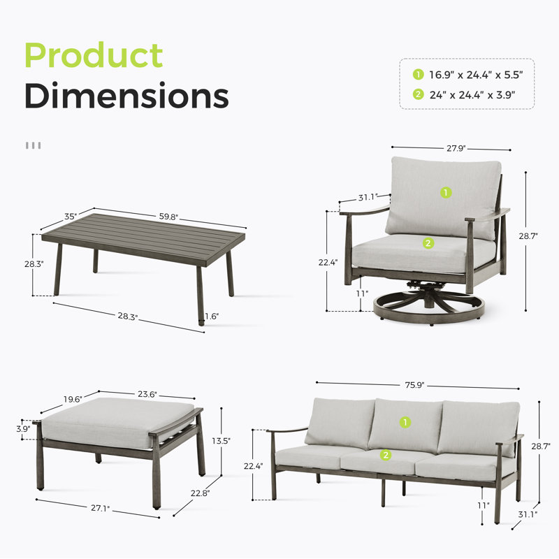 Mariene 5 - Person Patio Conversation Set with Cushions, Gray, Gray