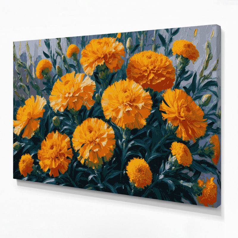 «Botanical Marigolds», art mural sur toile grise, H 12 po x l 18 po
