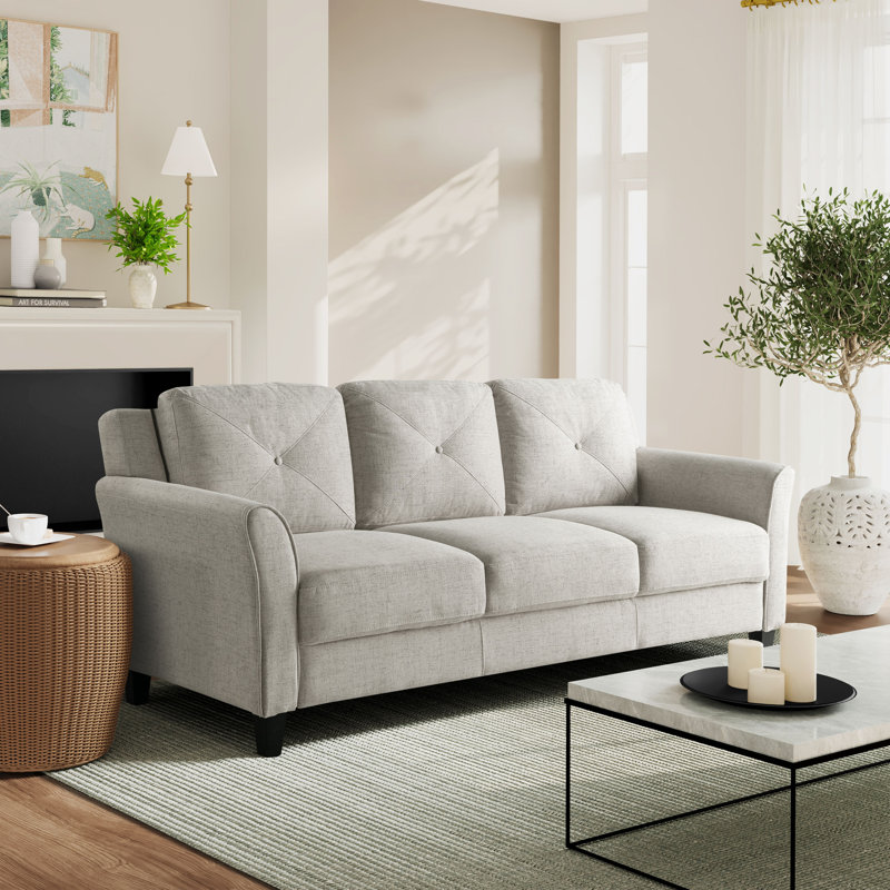 Lourdez Upholstered 56.3'' Loveseat, Hartford Cream Microfiber, 3, 32.7"H x 78.7"W x 31.5"D