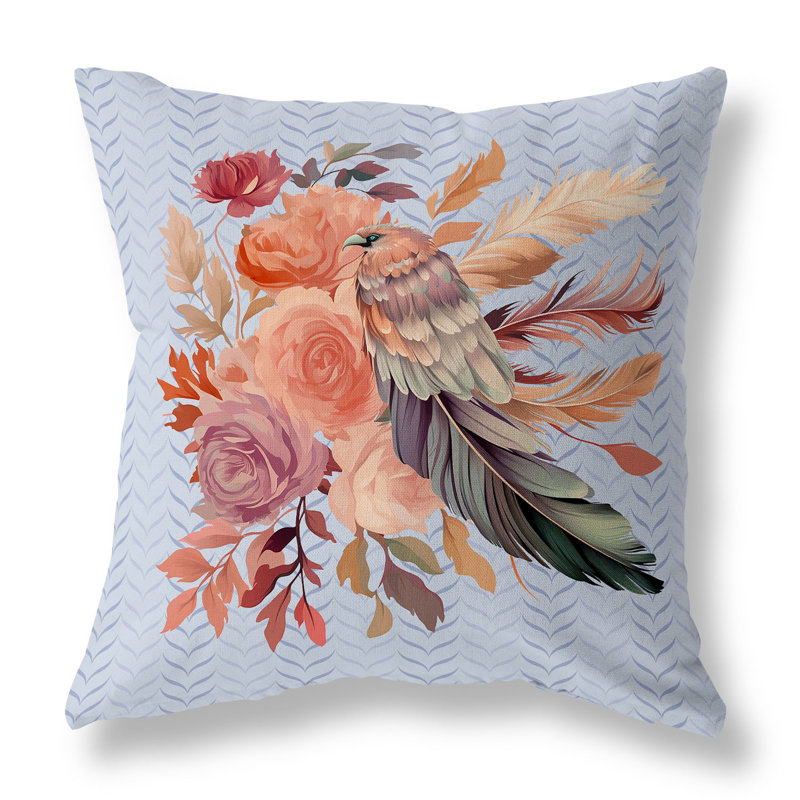 Coussin décoratif réversible Feathered Bouquet, H 26 po x l 26 po, Floral rose / bleu, Broadcloth